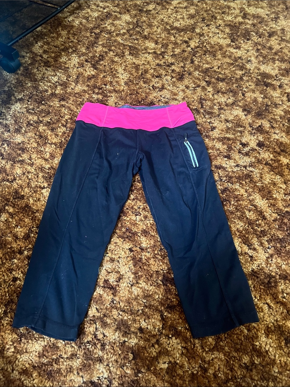 Black Capris with Pink Waistband - Active Bottoms